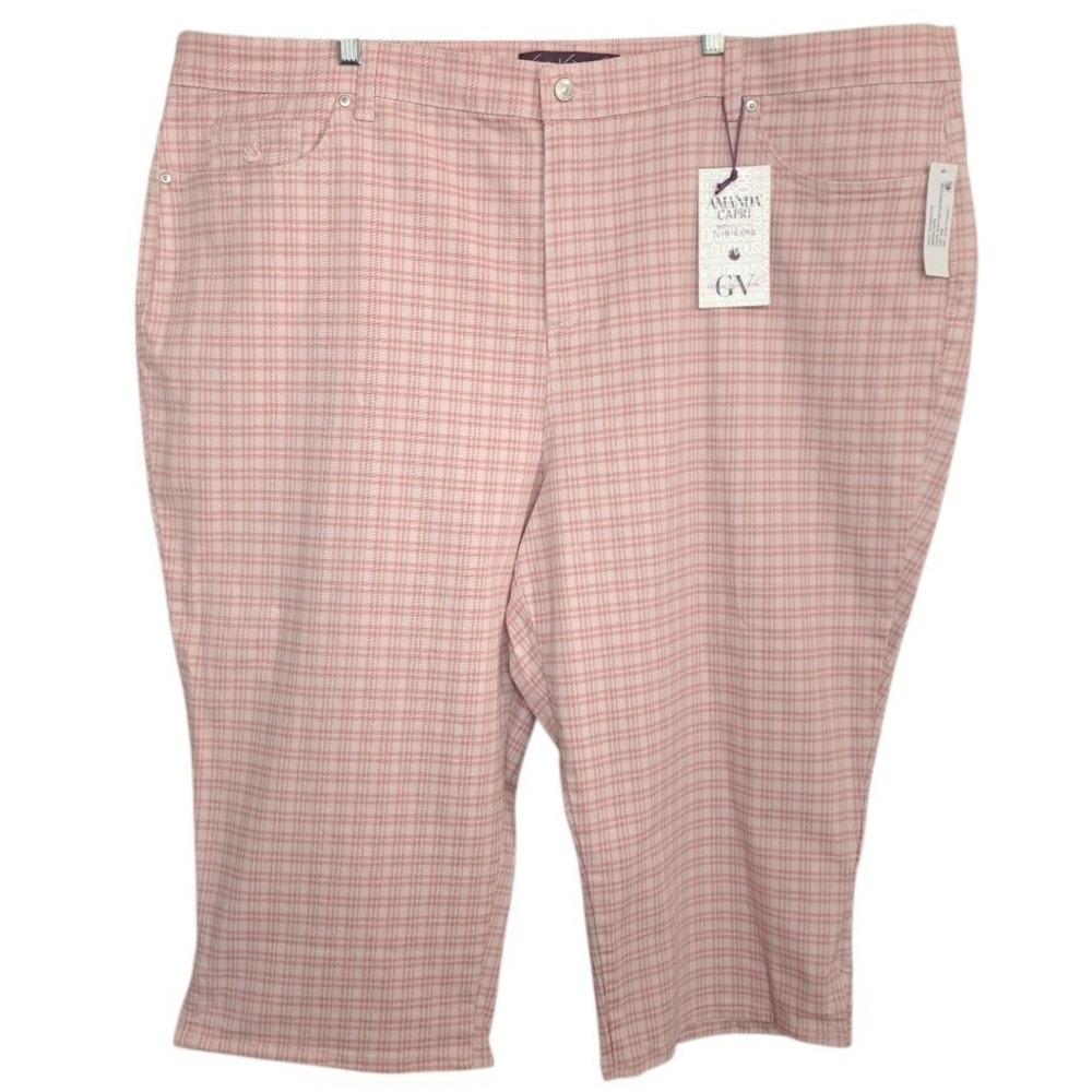 Gloria Vanderbilt Women's Size 26W Amanda Capri Rosy-Pink Refined Plaid Slimming
